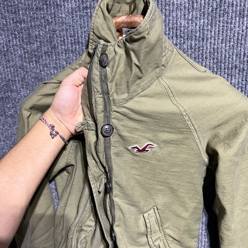 Vintage Hollister Full Zip Jacket Womens Small Green Utility Funnel Neck Cotton - Picture 11 of 12